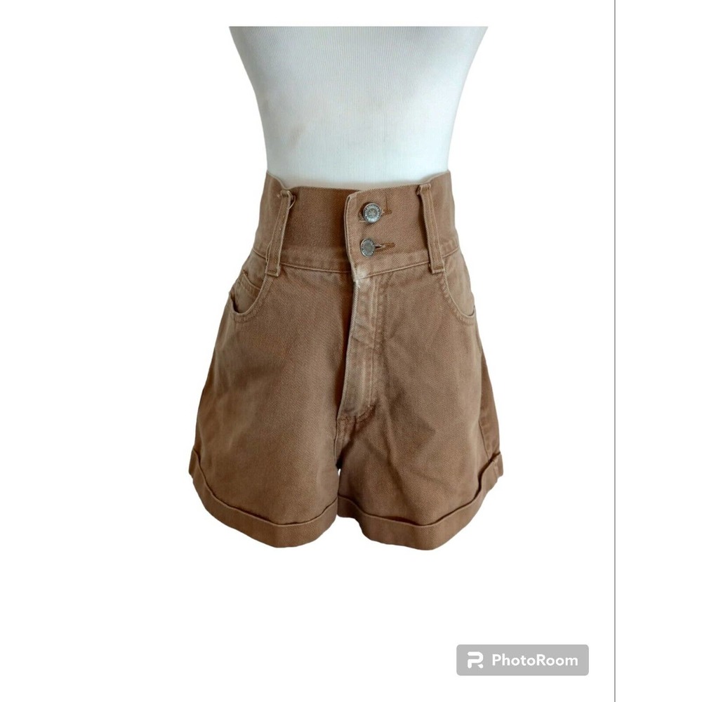 Best American Clothing Co. Vtg Shorts Women Sz 7/8 Denim Fold Over‎ Cuffs Brown